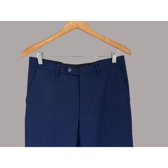 Chuks Collins Mens Navy Blue Tailored Trousers Pants With Button Size 32/30 - Picture 2 of 8